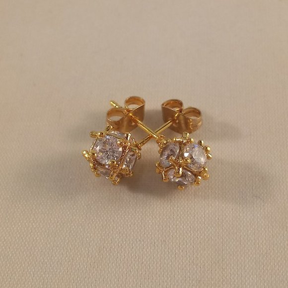 18K Yellow Gold Filled Mystical Magic Ball White Diamond Zircon stud Earrings - Picture 3 of 6